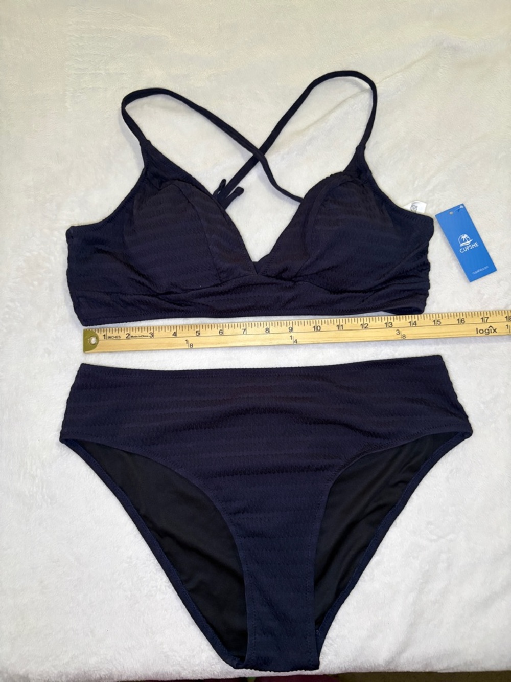 Cupshe Midnight Ripple Navy Textured Crossback Bikini Set